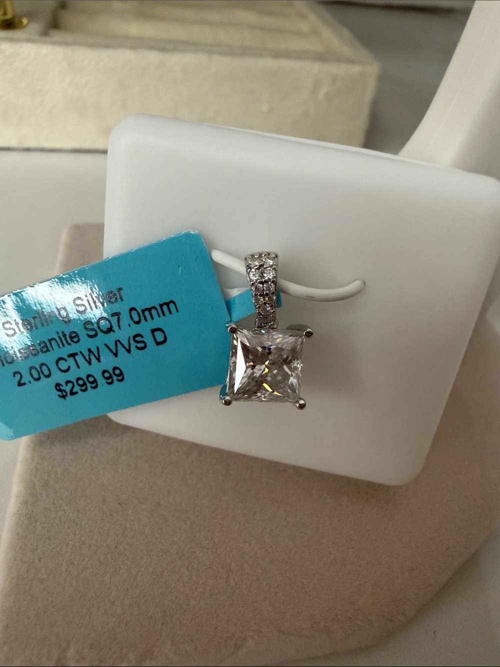 2 CTW Sterling Silver Square-Cut Moissanite Pendant MSRP $300